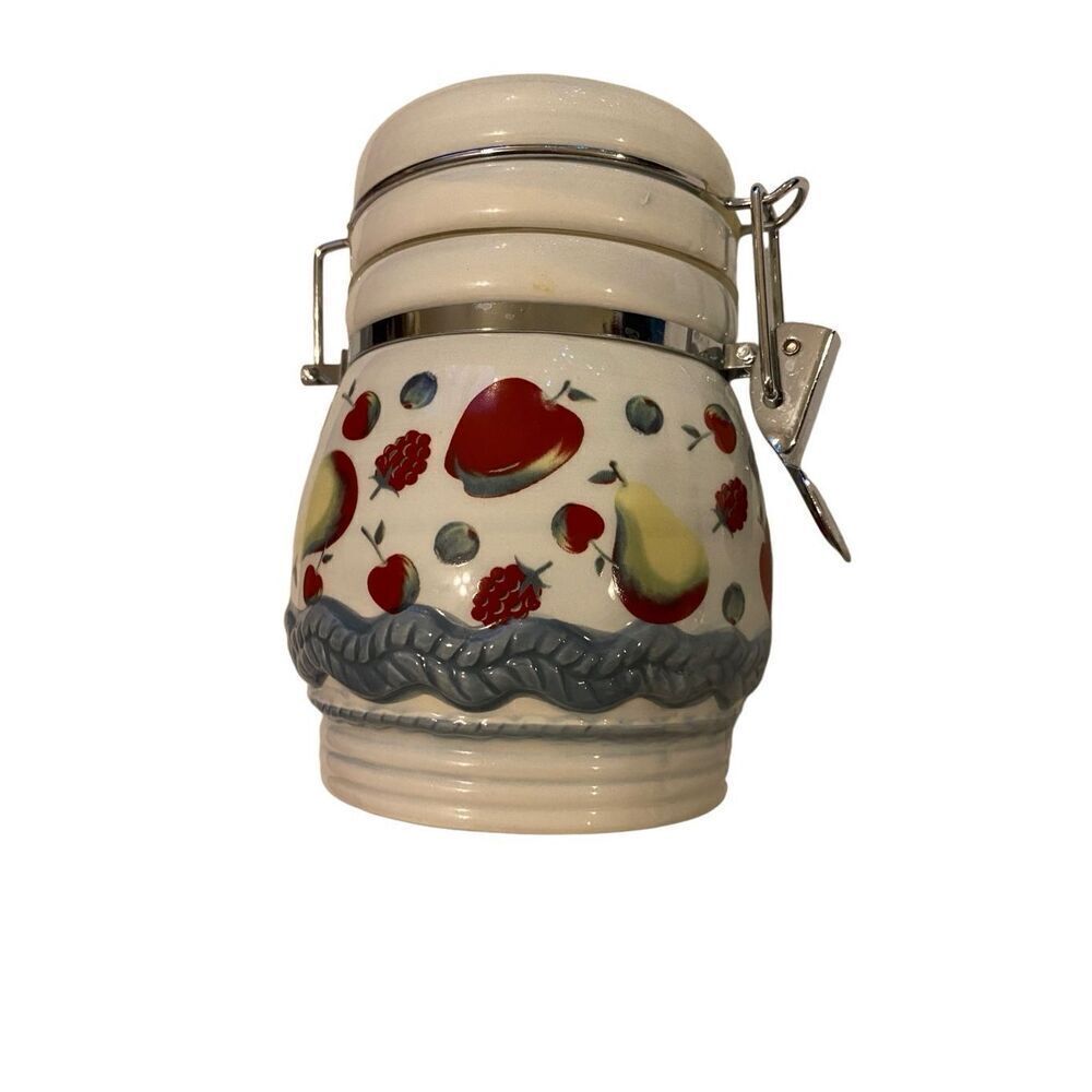 Vintage MSRF Inc Ceramic Apple Canister Jar Hinged Lid